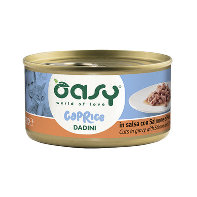 Oasy Wet Cat Caprice Dadini Salmone e Pollo in Salsa Lattina 85 g