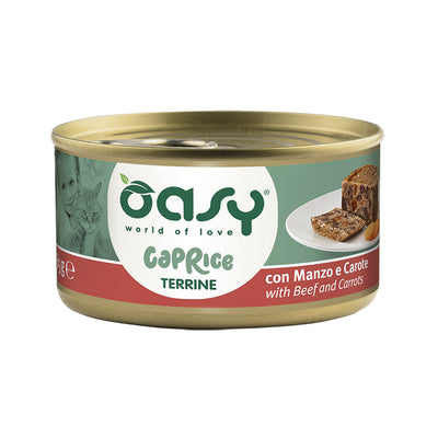 Terrina Oasy Wet Cat Caprice con manzo e carote in lattina 85 g per gatti adulti