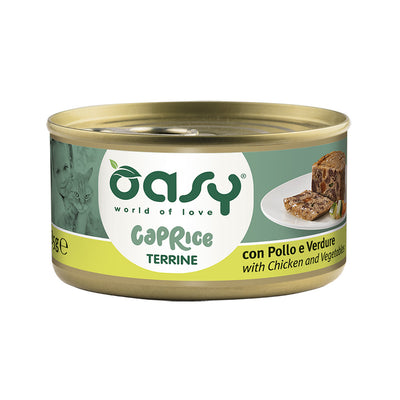 Terrina pollo e verdure Oasy Caprice per gatti adulti, lattina 85 g