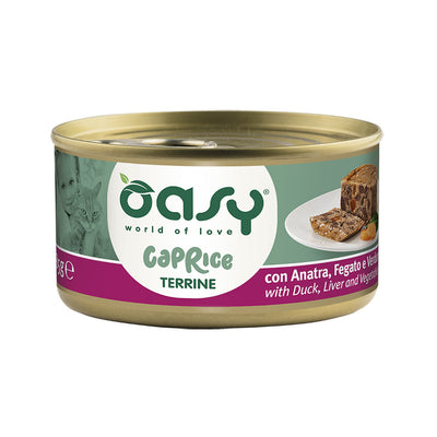 Terrina Oasy Wet Cat Caprice con anatra e verdure, lattina 85 g per gatti adulti