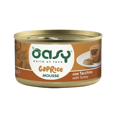 Mousse per gatti Oasy Caprice con tacchino in lattina 85 g, alimento umido completo