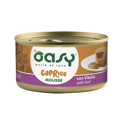 Mousse per gatti adulti Oasy Wet Cat Caprice con vitello in lattina da 85 g