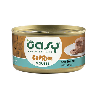 Mousse tonno Oasy Caprice per gatti adulti, lattina 85 g con consistenza cremosa
