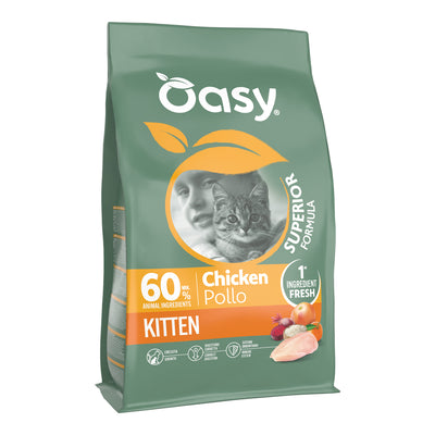Crocchette Oasy Dry Cat Superior per gattini con pollo fresco e pesce disidratato