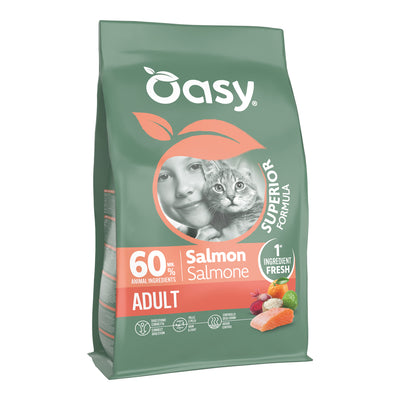 Crocchette Oasy Dry Cat Superior per gatti adulti con salmone fresco e pesce disidratato