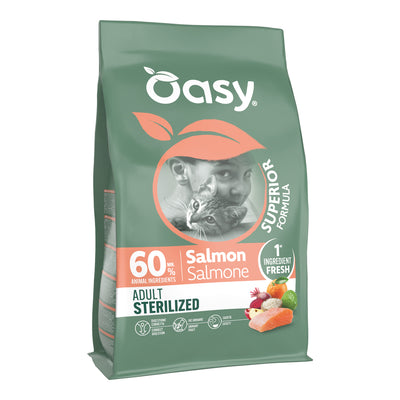 Mangime secco per gatti adulti sterilizzati Oasy Dry Cat Superior al salmone in crocchette