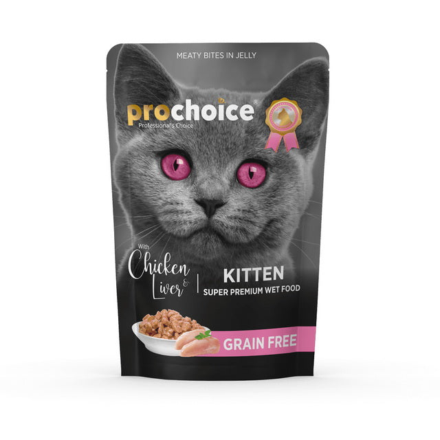 Bocconcini per gattini ProChoice con pollo e fegatini in gelatina, bustina da 85 g