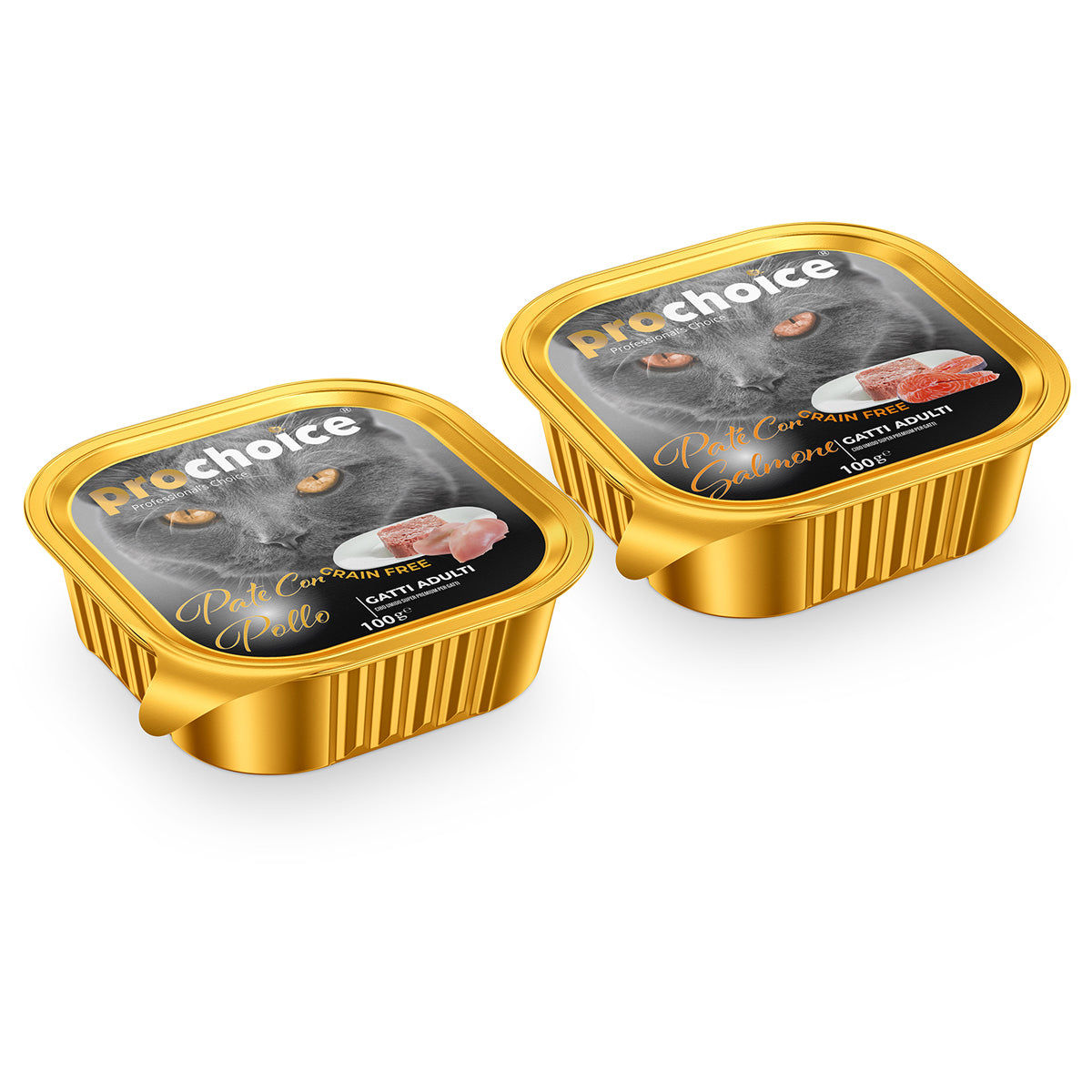 Multipack PROCHOICE 16 vaschette paté per gatti adulti con pollo e salmone, 100 g ciascuna