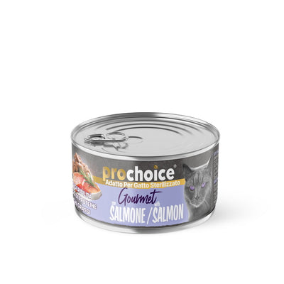 Bocconcini in gelatina ProChoice Gourmet con salmone per gatti sterilizzati, lattina 85 g