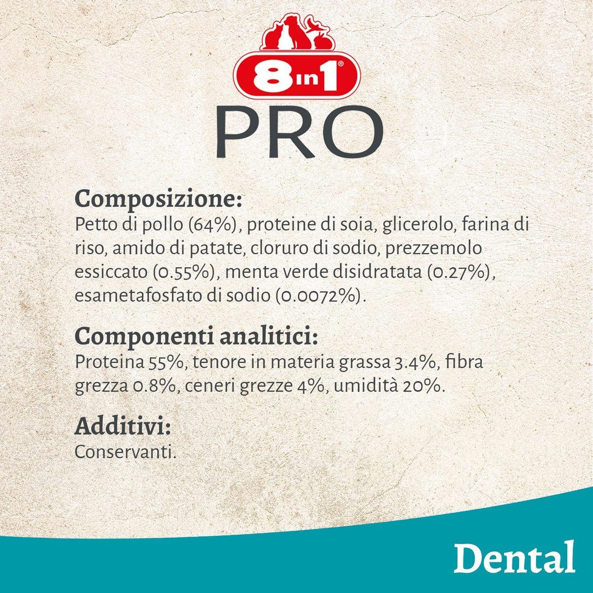 8in1 Fillets Pro Dental S 80 g snack dentale per cani per la routine di igiene orale