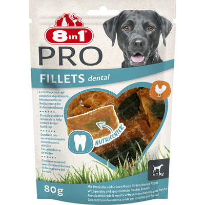 8in1 Fillets Pro Dental S 80 g snack dentale per cani per la routine di igiene orale