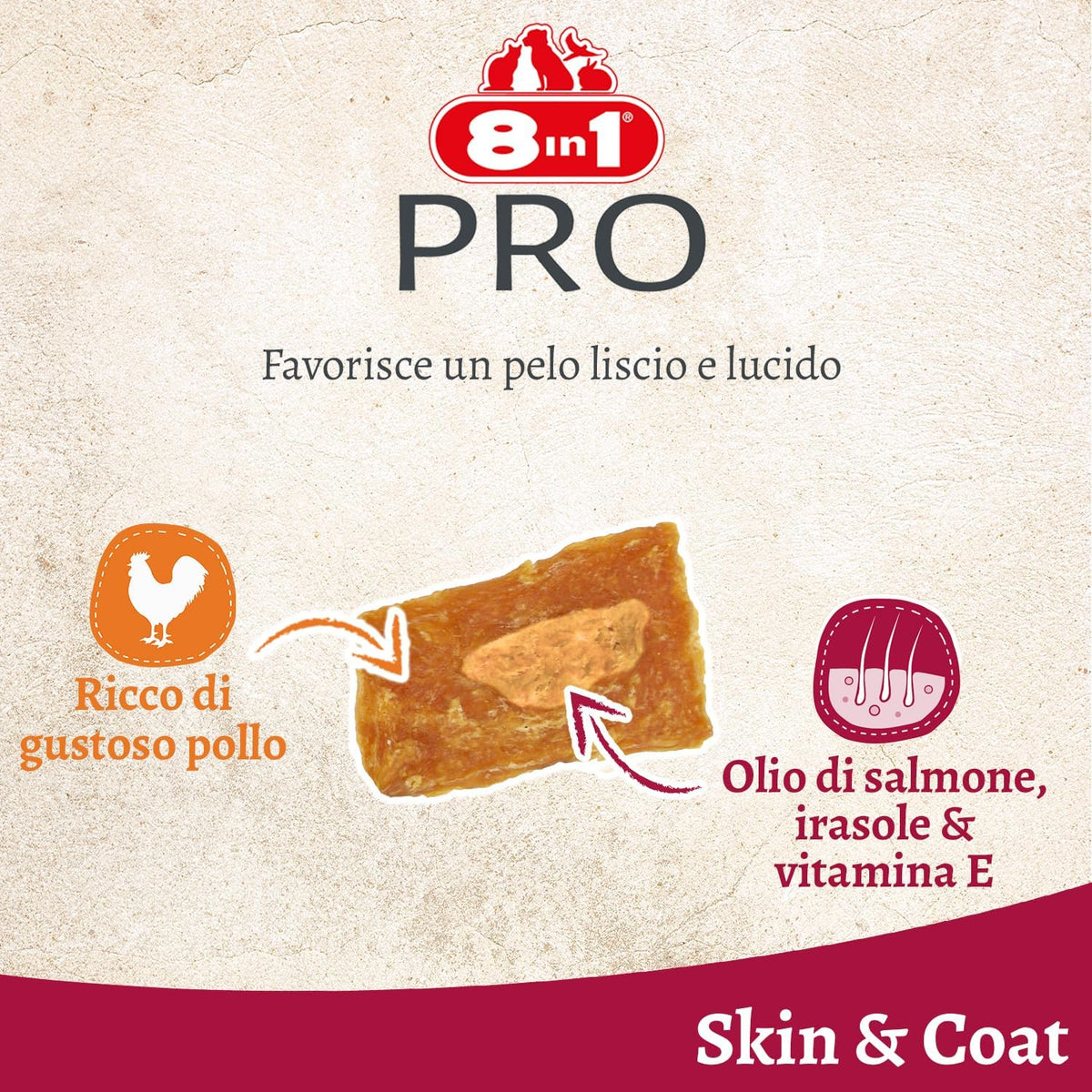 8in1 Fillets Pro Skin & Coat S 80 g snack per cani per il benessere di pelle e pelo
