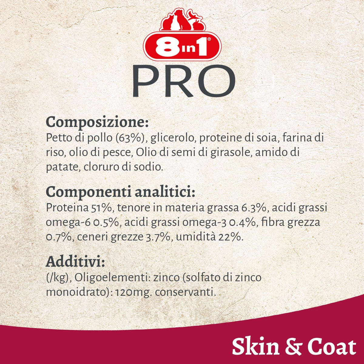 8in1 Fillets Pro Skin & Coat S 80 g snack per cani per il benessere di pelle e pelo