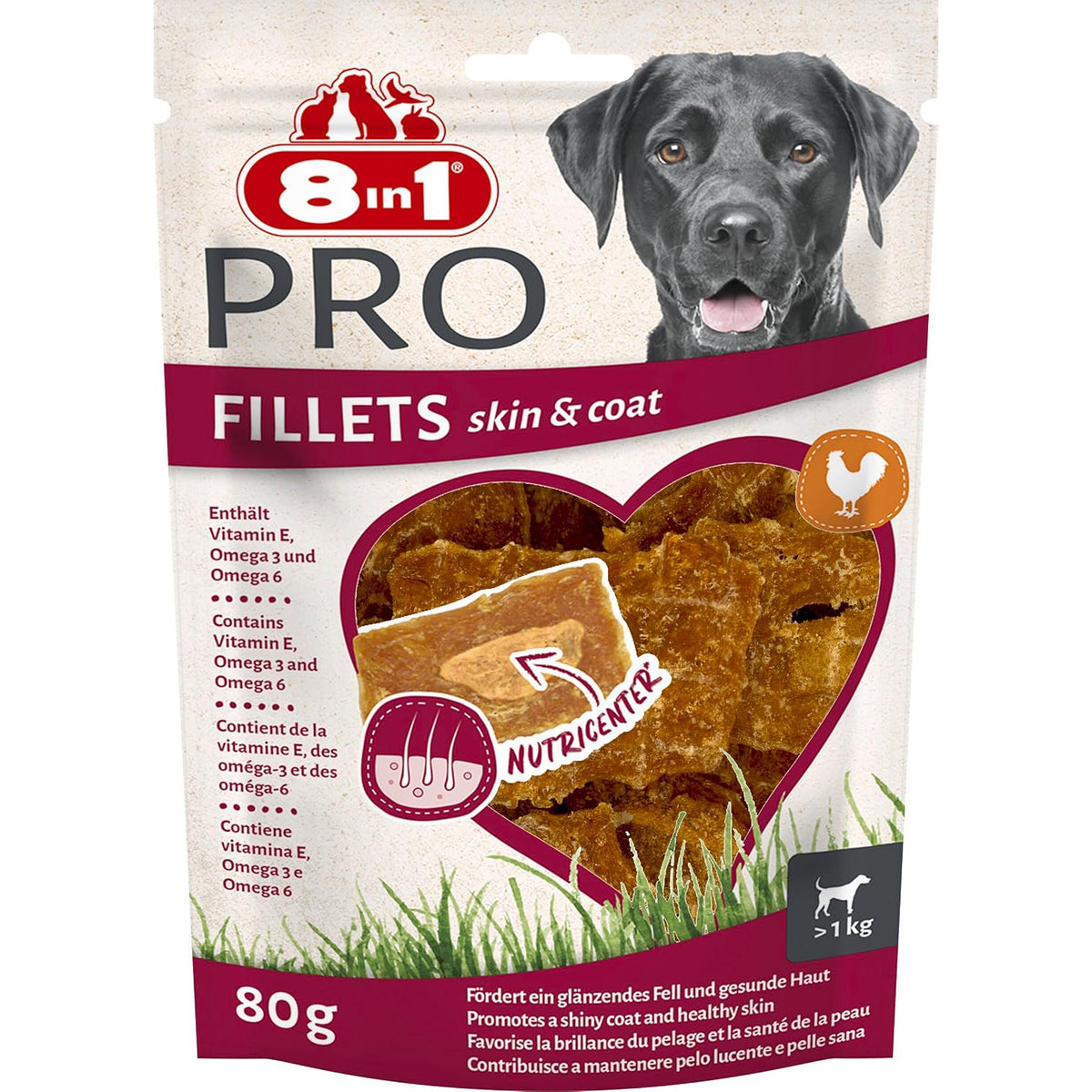 8in1 Fillets Pro Skin & Coat S 80 g snack per cani per il benessere di pelle e pelo
