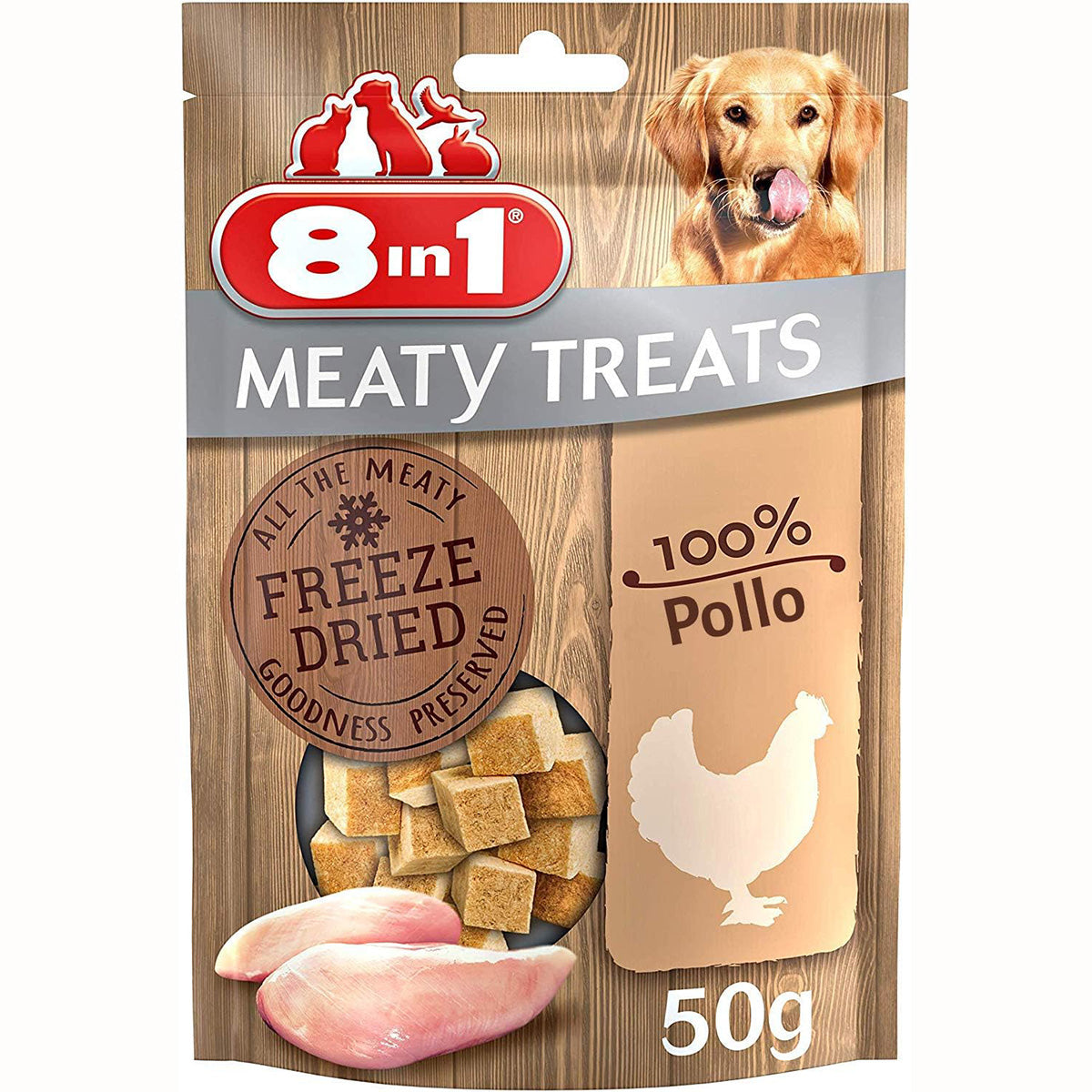 Snack liofilizzati per cani 100% petto di pollo in cubetti da 15 mm, 50 g
