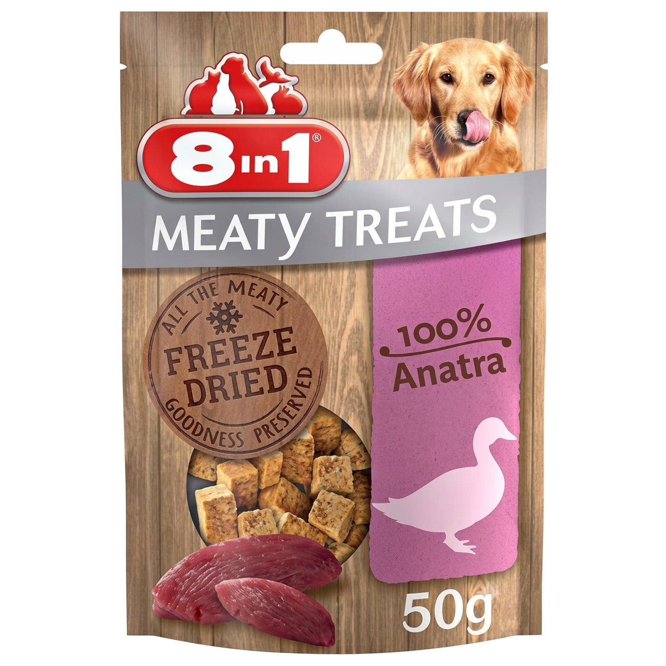 Snack liofilizzati per cani 100% anatra in cubetti da 15 mm, confezione da 50 g