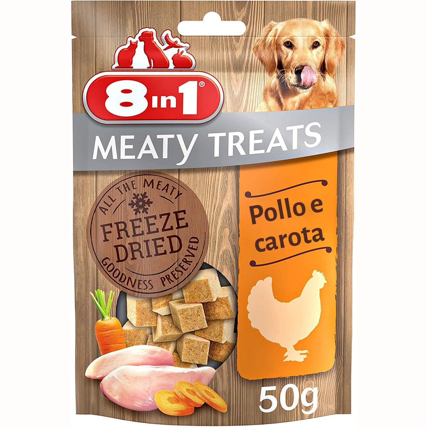 8IN1 FREEZE DRIED MEATY TREATS POLLO & CAROTE GR. 50