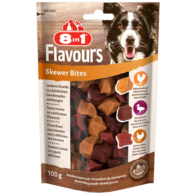 Snack in bocconcini 8in1 Flavours Skewer per cani, 100 g, ricchi di proteine e poveri di grassi