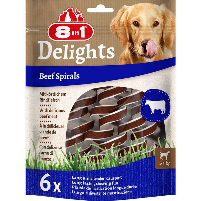 Snack spirali di manzo 8in1 Delights per cani, confezione da 6 pezzi da 60 g