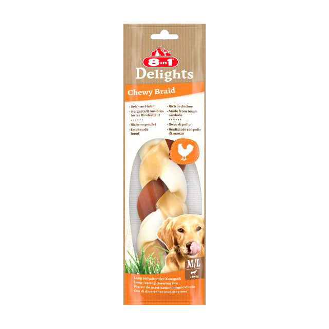 Trecce masticabili 8in1 Delights in pelle di manzo ricche di pollo per cani
