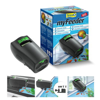 Mangiatoia automatica Tetra myFeeder per pesci con vano 100 ml, display programmabile e montaggio versatile