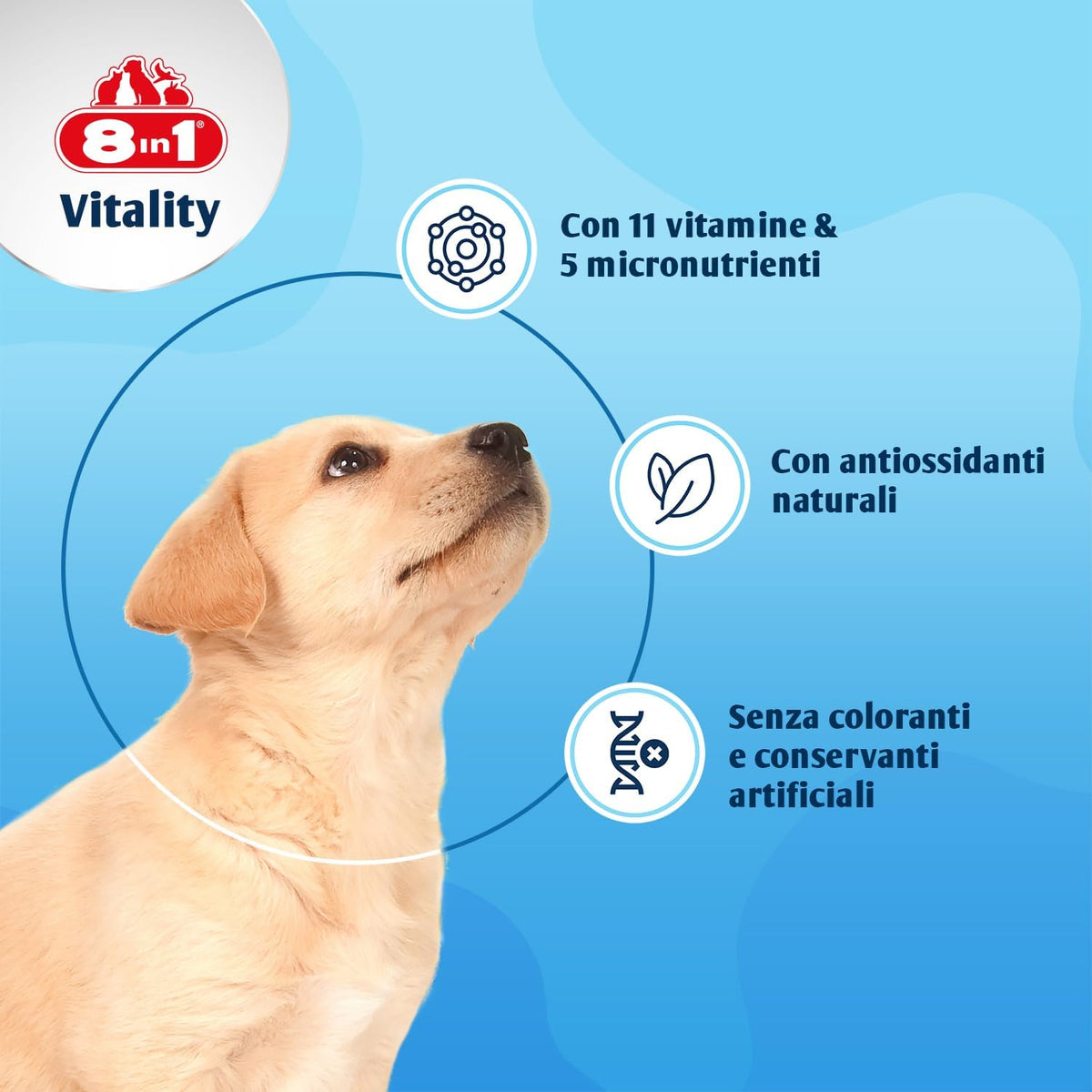 Compresse multivitaminiche 8in1 per cuccioli in barattolo da 100 compresse, 185 ml