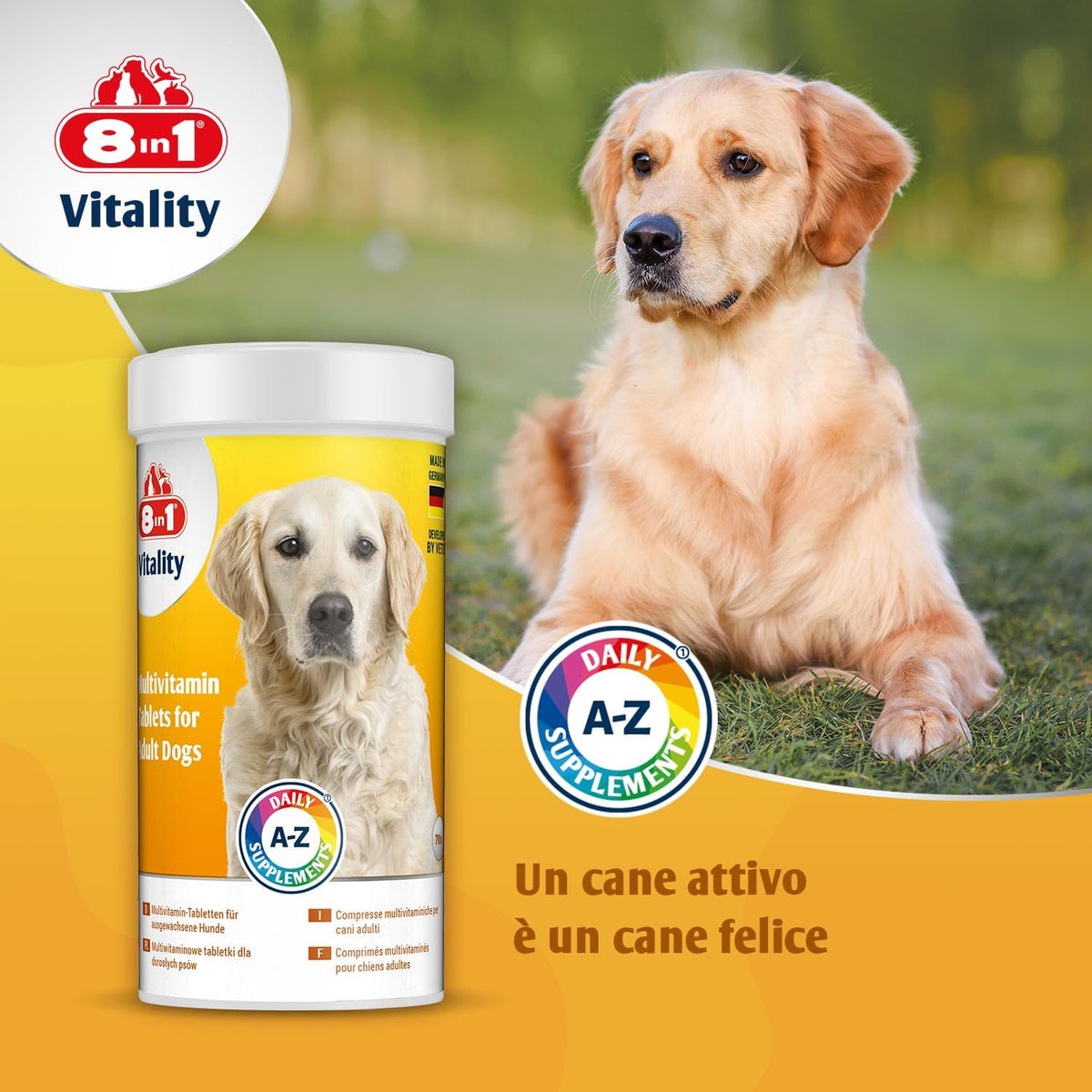 Pastiglie multivitaminiche 8in1 per cani adulti, barattolo da 70 compresse