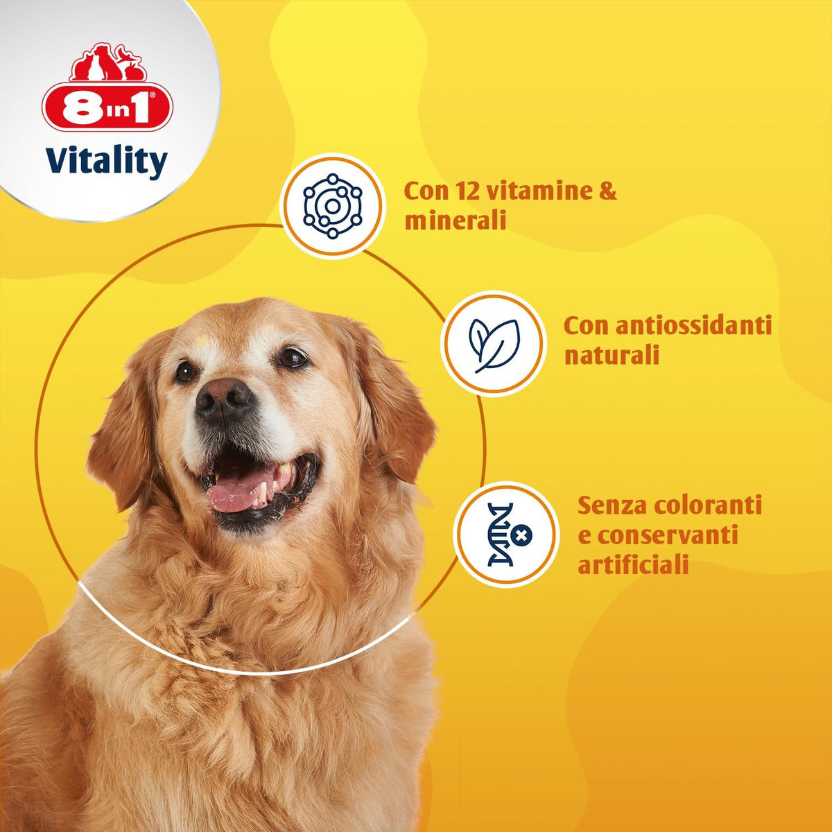 Pastiglie multivitaminiche 8in1 Vitality Senior per cani anziani, barattolo da 70 compresse