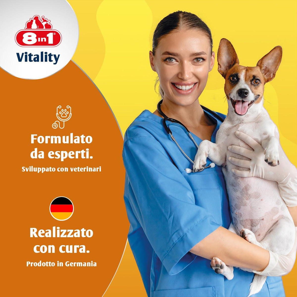 Pastiglie multivitaminiche 8in1 Vitality Senior per cani anziani, barattolo da 70 compresse