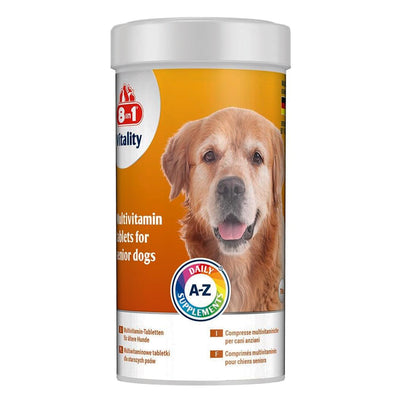 Pastiglie multivitaminiche 8in1 Vitality Senior per cani anziani, barattolo da 70 compresse