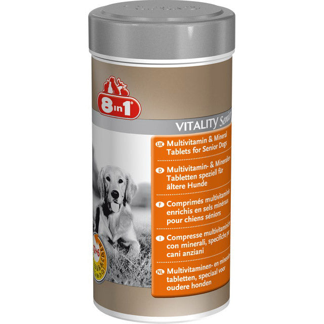 Pastiglie multivitaminiche 8in1 Vitality Senior per cani anziani, barattolo da 70 compresse
