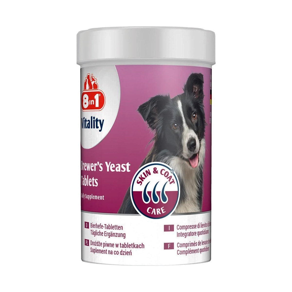 Pastiglie al lievito di birra 8in1 per cani, barattolo da 260 compresse per cute e pelo