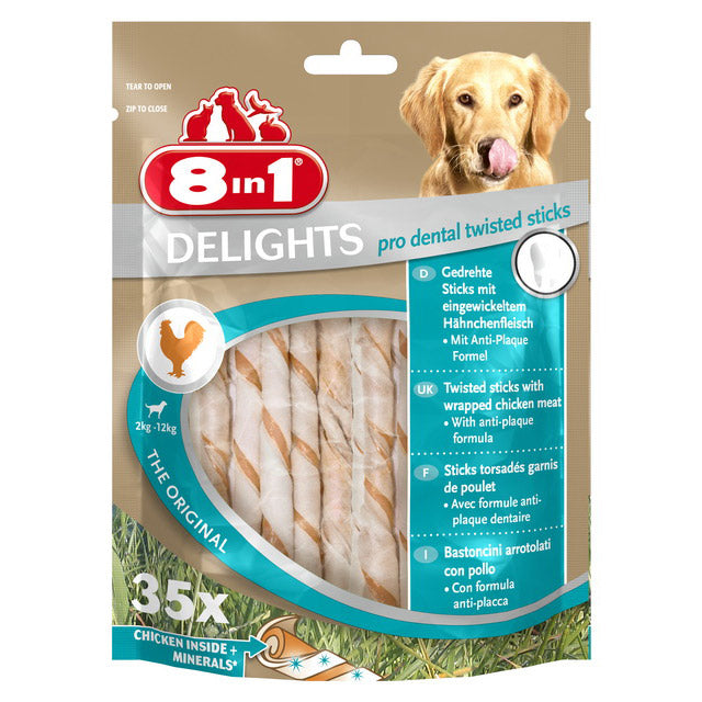 Bastoncini dental arrotolati 8in1 Delights Twisted per cani piccoli a base di pollo