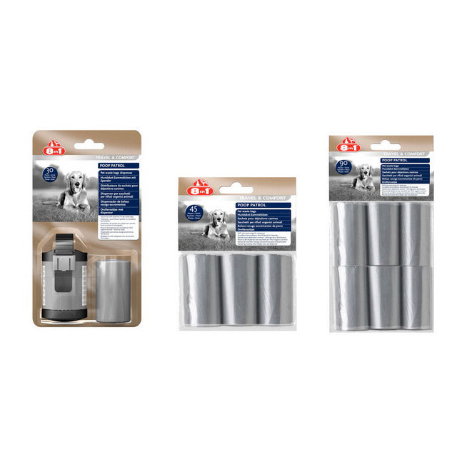 Dispenser 8in1 per sacchetti igienici cane con cinturino regolabile, catarifrangenti e 2 refill inclusi