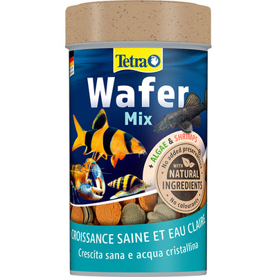 Mangime in wafer mix per pesci di fondo e crostacei, con formulazione doppia verde e marrone