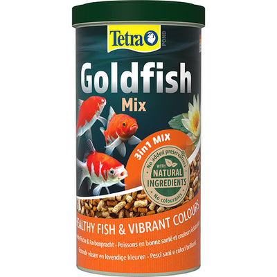 Mangime mix per pesci rossi Tetra Pond Gold con fiocchi, stick e Gammarus, 1 litro