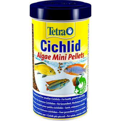 Mangime in mini pellet Tetra Cichlid Algae per ciclidi piccoli con Spirulina, 500 ml