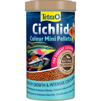 Mangime in mini pellet Tetra Cichlid Colour per piccoli ciclidi, flacone da 500 ml