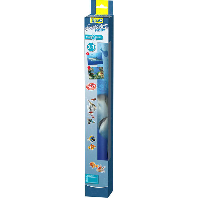Poster decorativo acquario Tetra DecoArt Shark e Coral 60x45 cm con squalo e barriera corallina