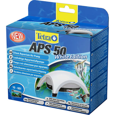 Aeratore APS silenzioso bianco per acquario con piedini antivibrazioni e rubinetto di controllo flusso