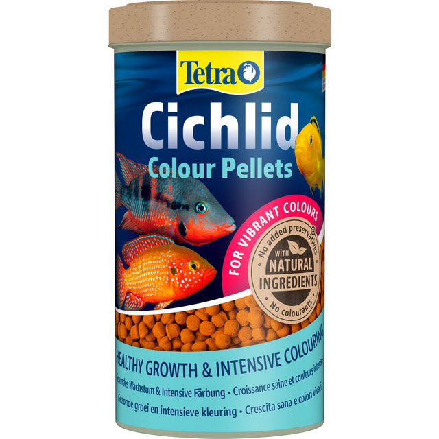 Mangime in pellet Tetra Cichlid Colour per ciclidi, flacone da 500 ml con formula colore intenso
