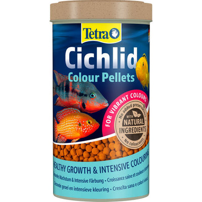 Mangime in pellet Tetra Cichlid Colour per ciclidi, flacone da 500 ml con formula colore intenso