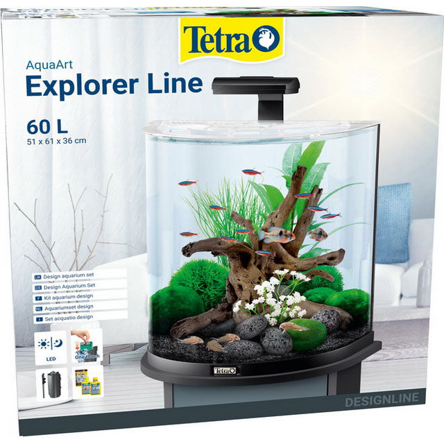 Acquario Tetra AquaArt Explorer Line con illuminazione LED night/day, vetro ricurvo e filtro incluso