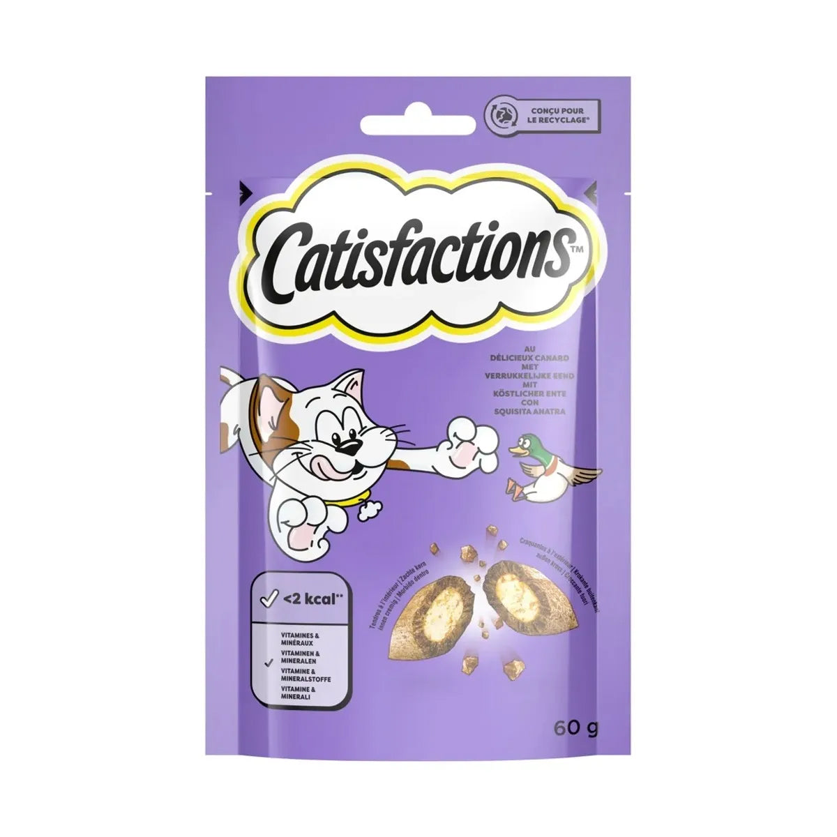Snack Catisfactions Anatra per gatti, bocconcini croccanti e cremosi da 60 g