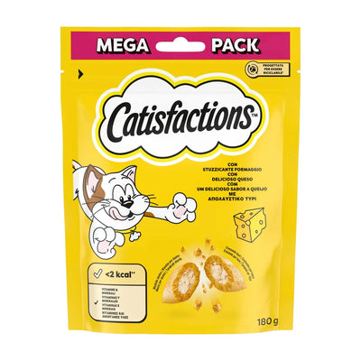 Snack per gatti al formaggio CATISFACTIONS 180 g con doppia consistenza croccante e cremosa