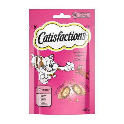 Snack bocconcini Catisfactions Manzo per gatti, confezione 60 g con doppia consistenza croccante-cremosa