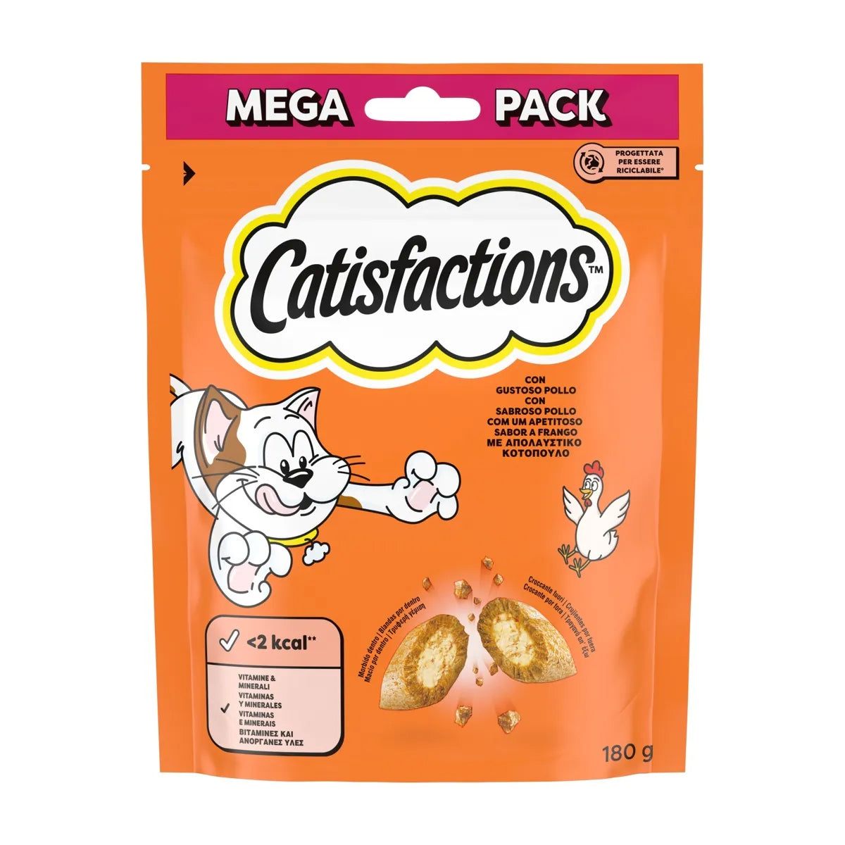 Catisfactions Pollo snack per gatti 180g con bocconcini croccanti e morbidi