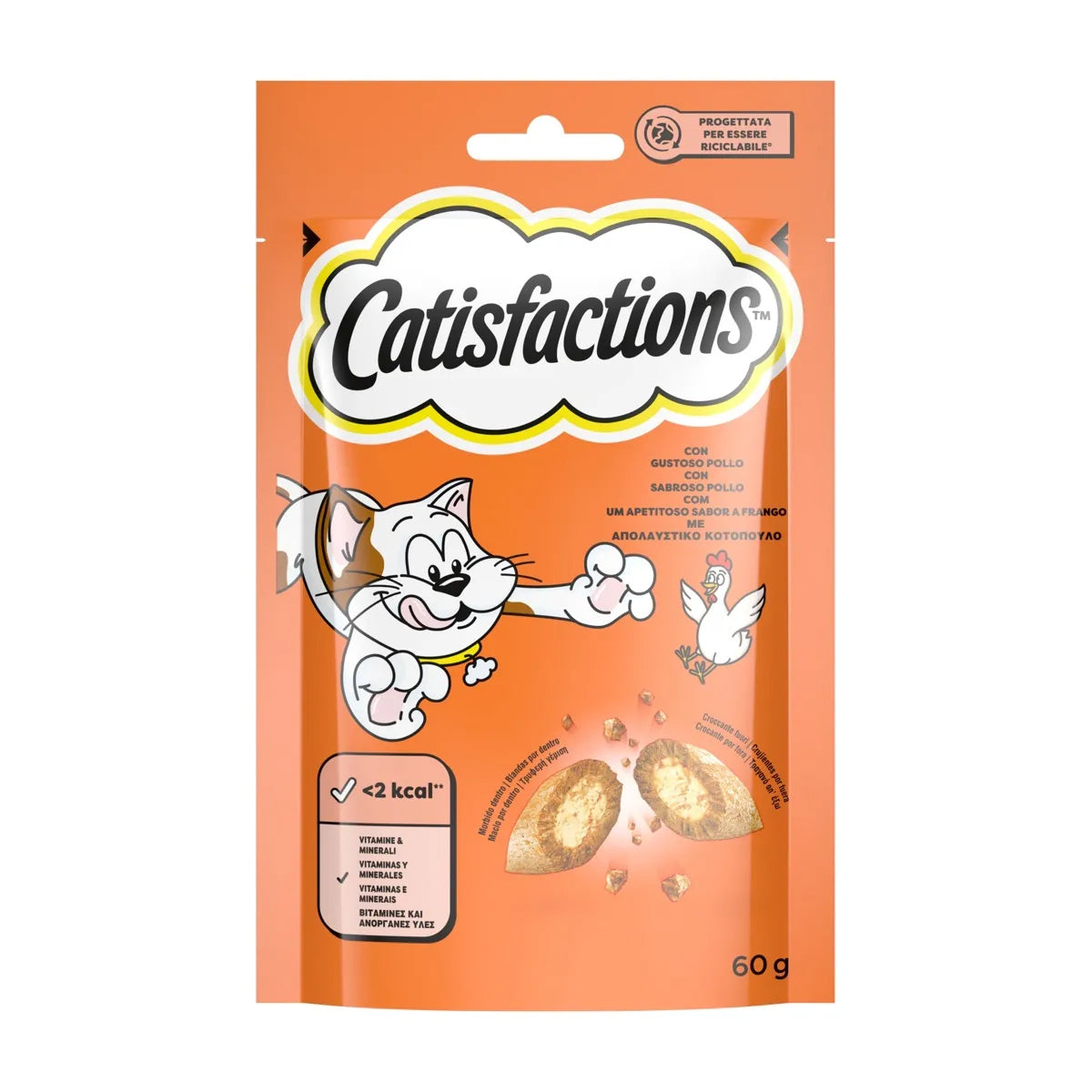 Snack per gatti CATISFACTIONS al pollo 60g con doppia consistenza croccante e cremosa