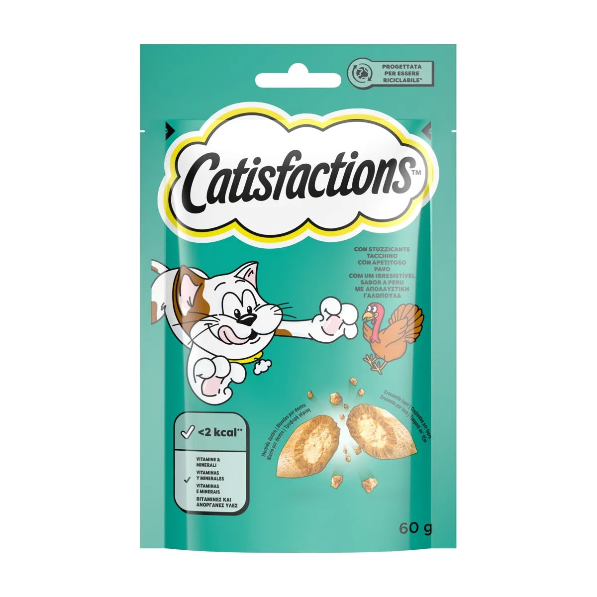 Snack gatto Catisfactions Tacchino bocconcini doppia consistenza 60 g