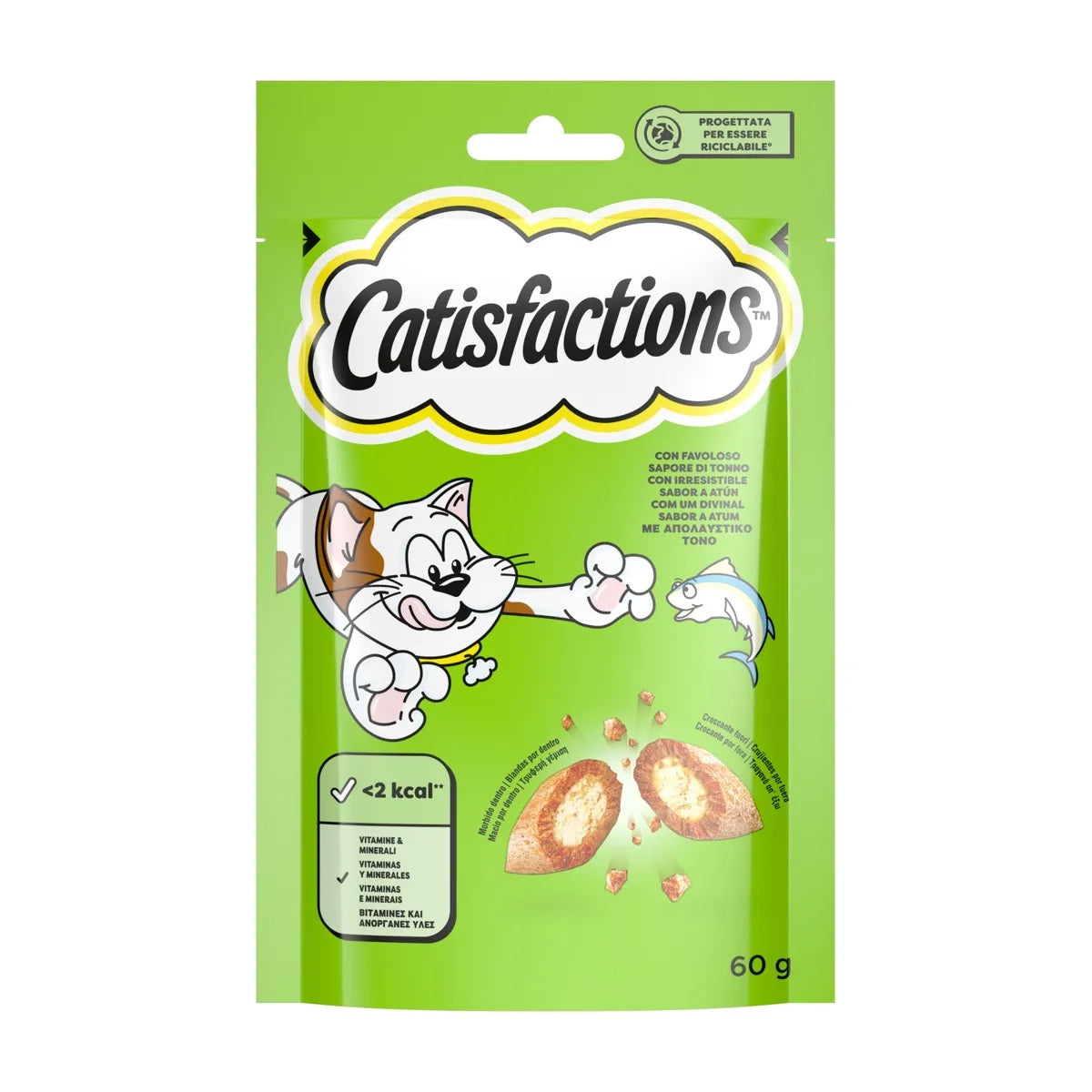 Snack Catisfactions Tonno per gatti 60g, bocconcini croccanti e cremosi